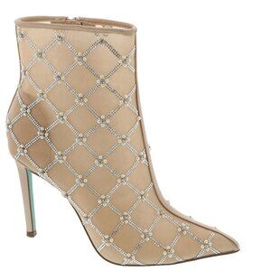 Betsey Johnson Women's Lark Mesh Embellished Stiletto Bootie Nude